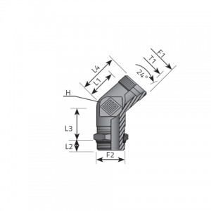 Rotary 45° fitting with bulkhead nut. (QME..LSMOG..)