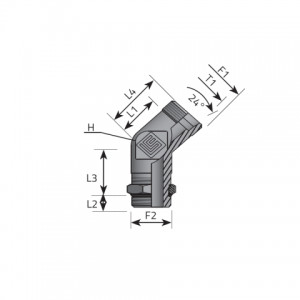Rotary 45° fitting with bulkhead nut. (QME..LSMOU..)