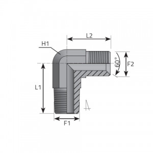 Vitillo Bsp Adapteri 90° Adapteri ar BSP (collīgo) cilindrisku un NPT ārējo vītni. (LMG..MN)