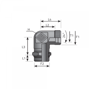 Vitillo Din Fittings Angular fitting with bulkhead nut and with O-ring seal. (LME..LSMOMR..)