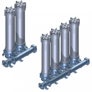 In-line simplex or modular filter, from 2 to 6 heads working pressure 25 bar (363 psi) flow rates up to 3000 l/min. (LMP 952-954)